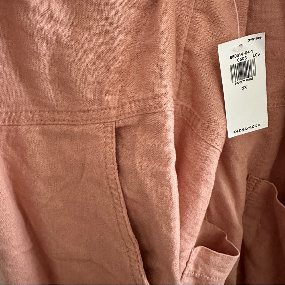 NWT Old Navy Coral Sleeveless Waist-Defined Linen-Blend Utility Romper [Sz: 2X] - Picture 8 of 8